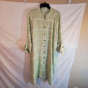 LUUKAA Women's Size 18 Striped Midi Dress 3/4 Sleeve Linen